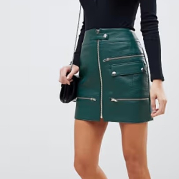 ASOS Green Faux Leather Mini Skirt with Zipper Details | Size 4 - Picture 1 of 4